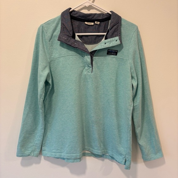 L.L. Bean Rugby Pullover Sweater Beach Glass Teal Aqua Henley Outdoor Preppy - Picture 2 of 12